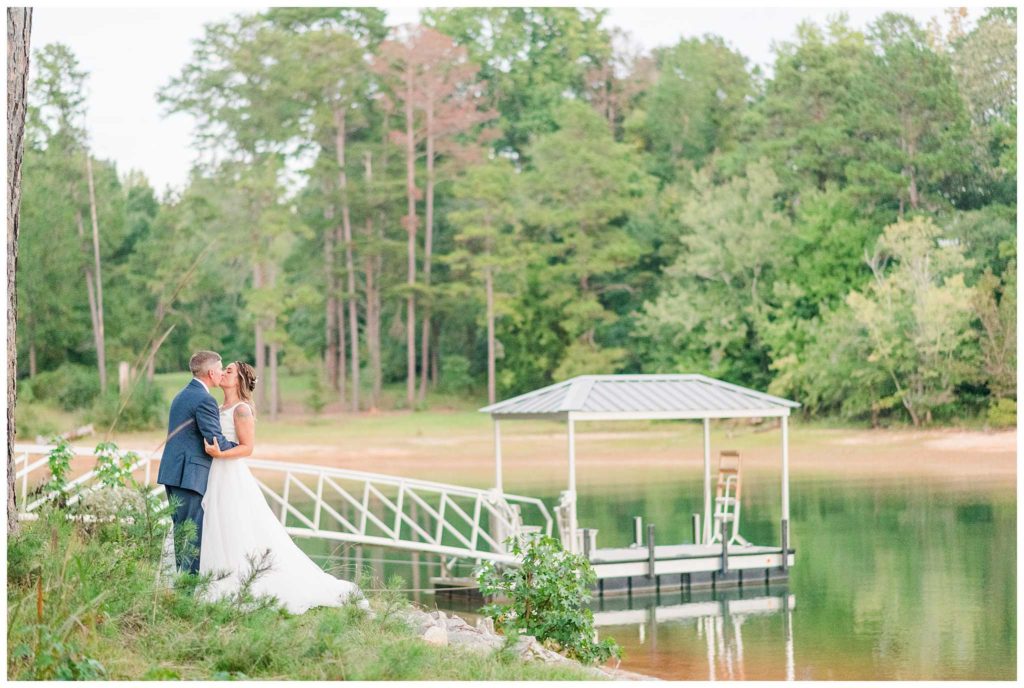 Kissing Bridal Portrait At Lake Hartwell SC Dock